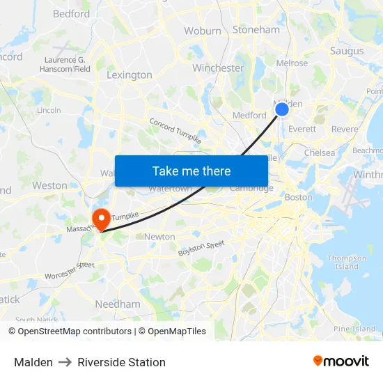 Malden to Riverside Station map