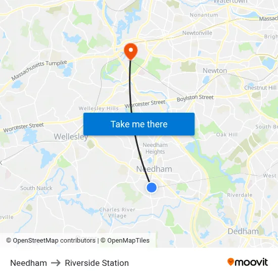 Needham to Riverside Station map