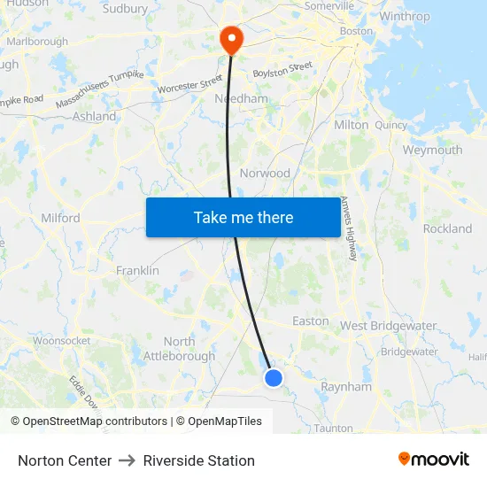 Norton Center to Riverside Station map