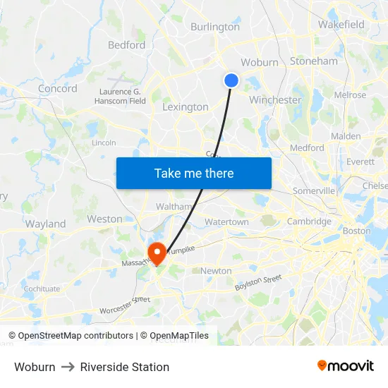 Woburn to Riverside Station map