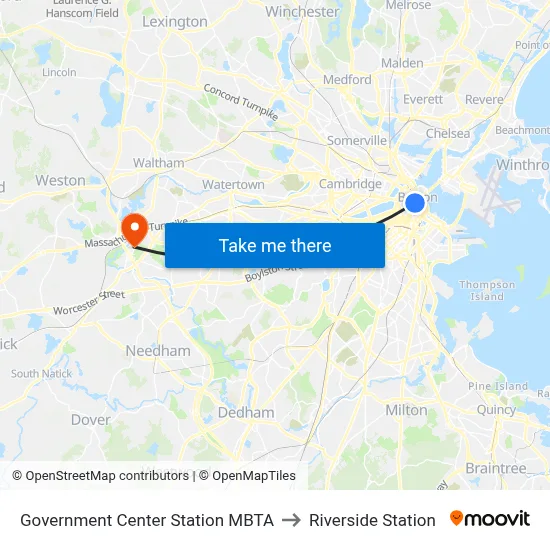 Government Center Station MBTA to Riverside Station map