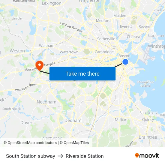 South Station subway to Riverside Station map