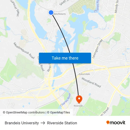 Brandeis University to Riverside Station map