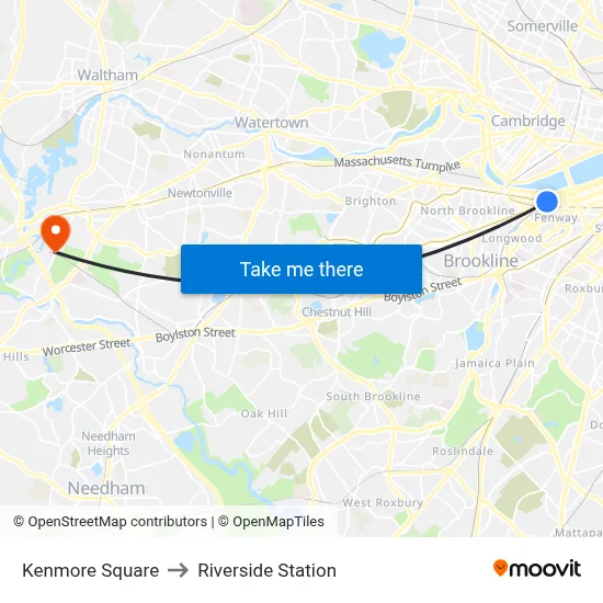 Kenmore Square to Riverside Station map