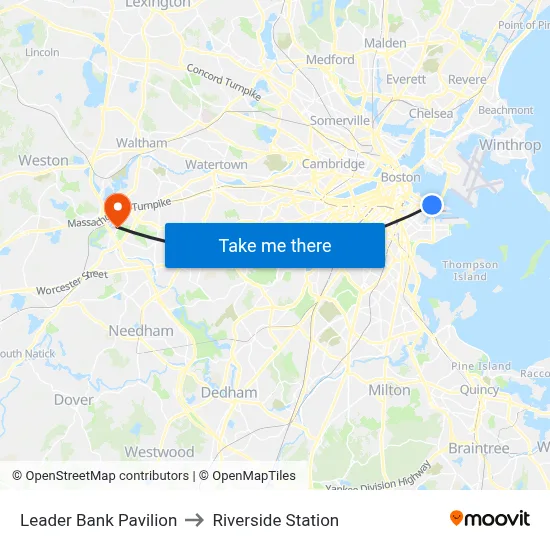 Leader Bank Pavilion to Riverside Station map