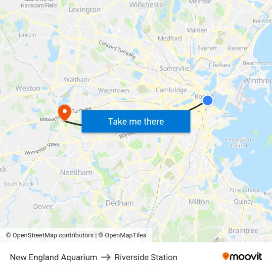 New England Aquarium to Riverside Station map