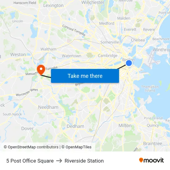 5 Post Office Square to Riverside Station map