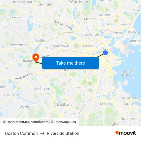 Boston Common to Riverside Station map
