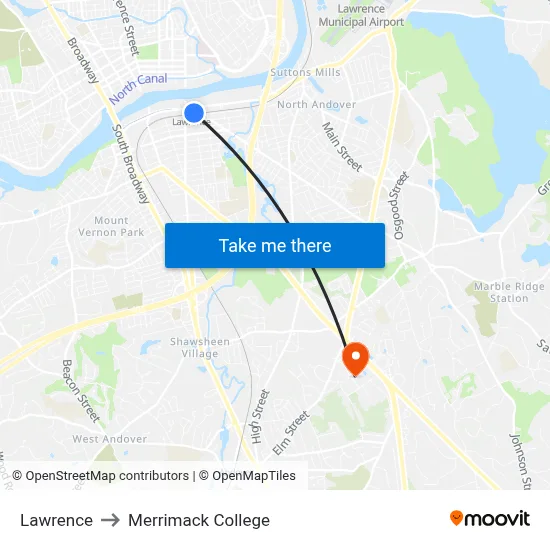 Lawrence to Merrimack College map