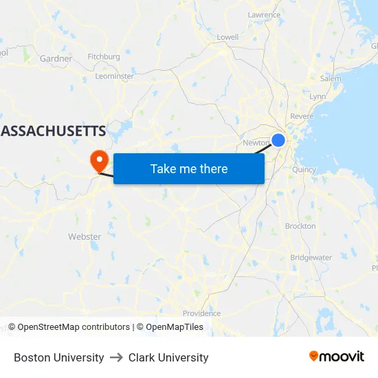 Boston University to Clark University map