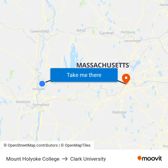 Mount Holyoke College to Clark University map