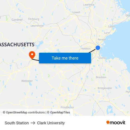 South Station to Clark University map