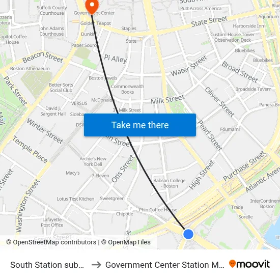 South Station subway to Government Center Station MBTA map