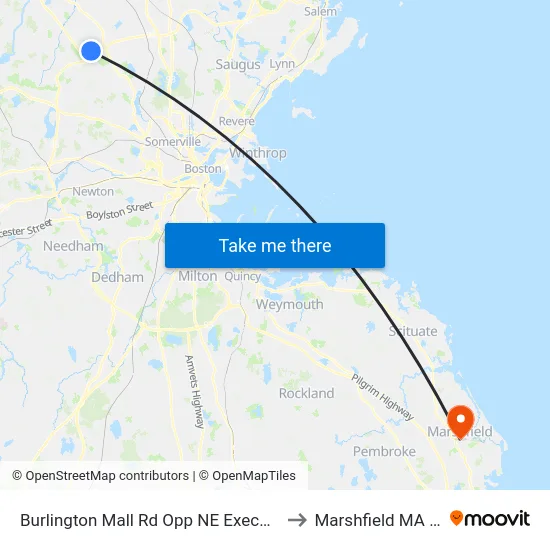 Burlington Mall Rd Opp NE Executive Pk to Marshfield MA USA map