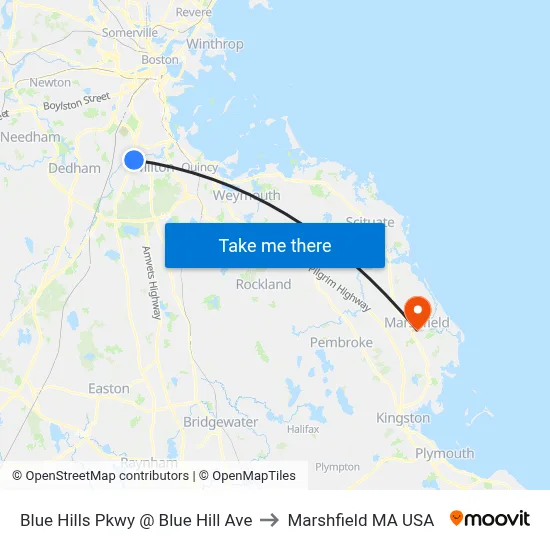 Blue Hills Pkwy @ Blue Hill Ave to Marshfield MA USA map