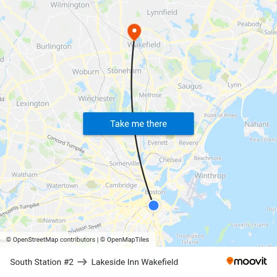 South Station #2 to Lakeside Inn Wakefield map