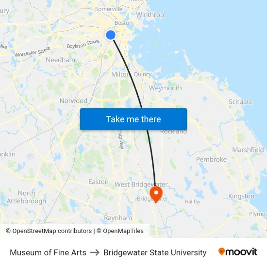 Museum of Fine Arts to Bridgewater State University map