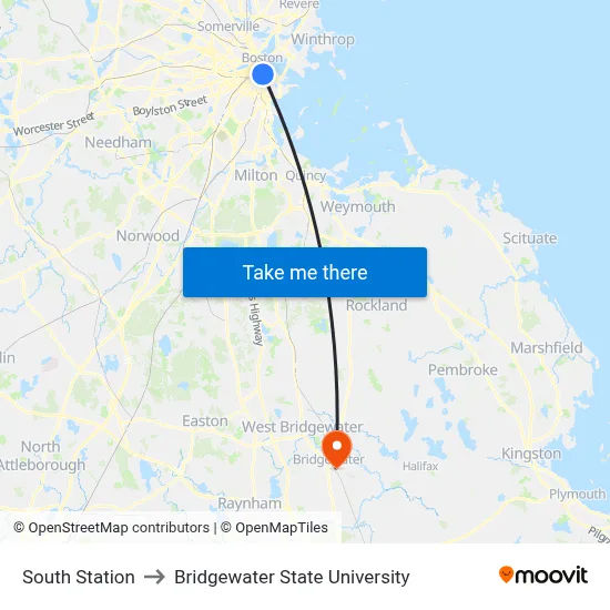 South Station to Bridgewater State University map