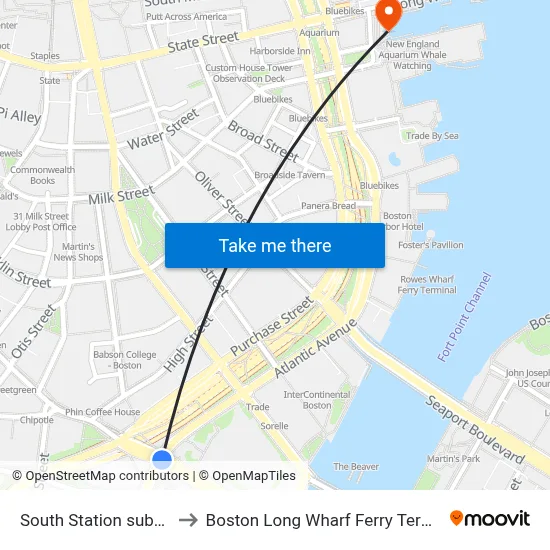 South Station subway to Boston Long Wharf Ferry Terminal map