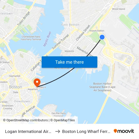 Logan International Airport (BOS) to Boston Long Wharf Ferry Terminal map