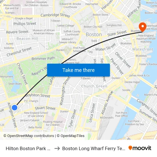 Hilton Boston Park Plaza to Boston Long Wharf Ferry Terminal map