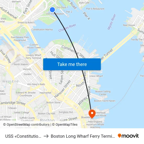 USS «Constitution» to Boston Long Wharf Ferry Terminal map