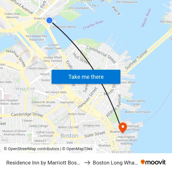 Residence Inn by Marriott Boston Harbor on Tudor Wharf to Boston Long Wharf Ferry Terminal map