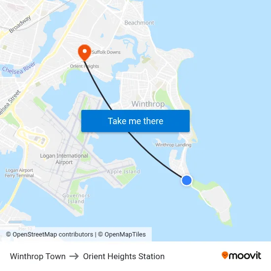 Winthrop Town to Orient Heights Station map