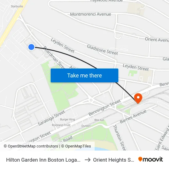 Hilton Garden Inn Boston Logan Airport to Orient Heights Station map