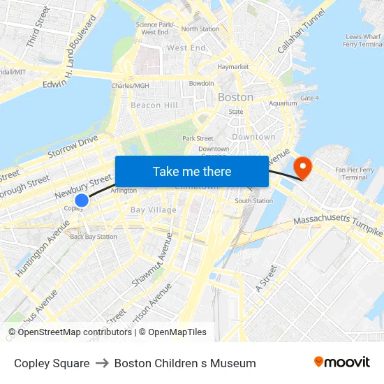 Copley Square to Boston Children s Museum map