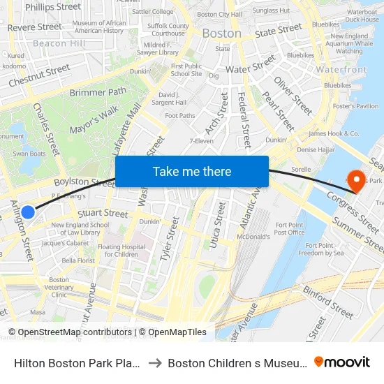 Hilton Boston Park Plaza to Boston Children s Museum map
