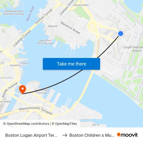 Boston Logan Airport Terminal C to Boston Children s Museum map