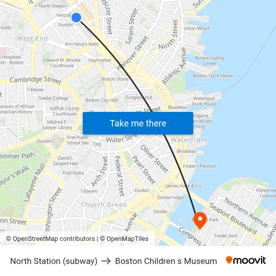 North Station (subway) to Boston Children s Museum map