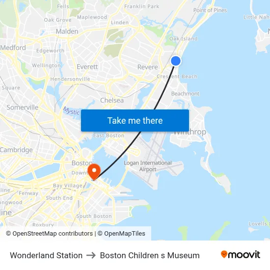Wonderland Station, 1300 North Shore to Boston Children s Museum map