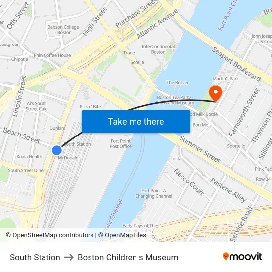 South Station to Boston Children s Museum map
