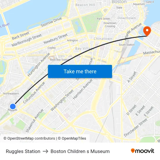 Ruggles Station to Boston Children s Museum map