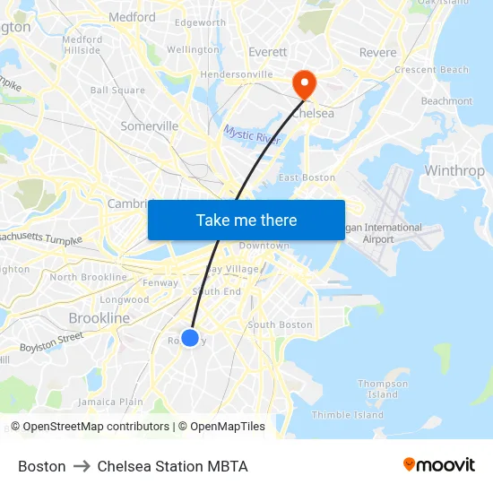 Boston to Chelsea Station MBTA map