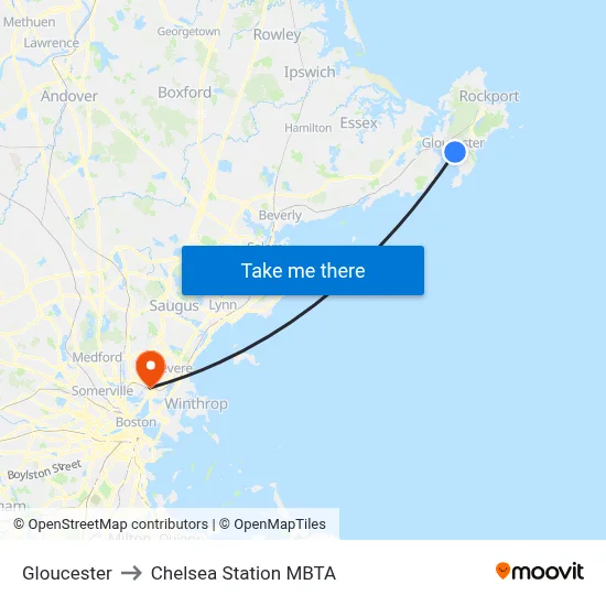 Gloucester to Chelsea Station MBTA map
