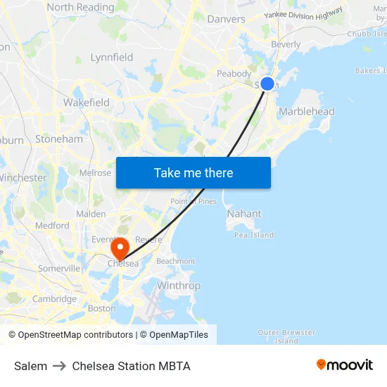 Salem to Chelsea Station MBTA map