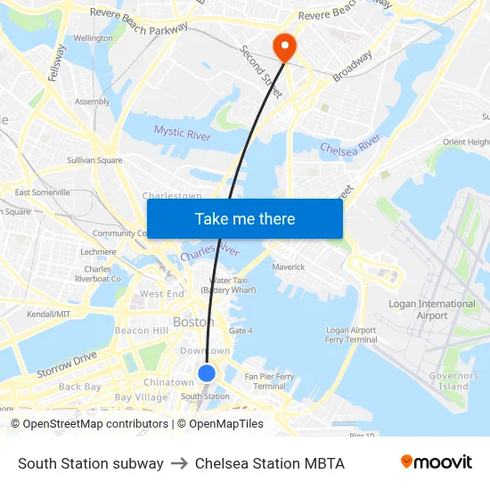 South Station subway to Chelsea Station MBTA map