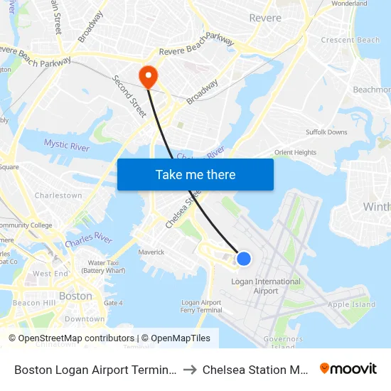 Boston Logan Airport Terminal C to Chelsea Station MBTA map
