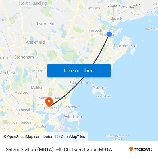 Salem Station (MBTA) to Chelsea Station MBTA map