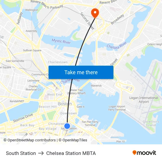 South Station to Chelsea Station MBTA map