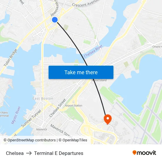 Chelsea to Terminal E Departures map