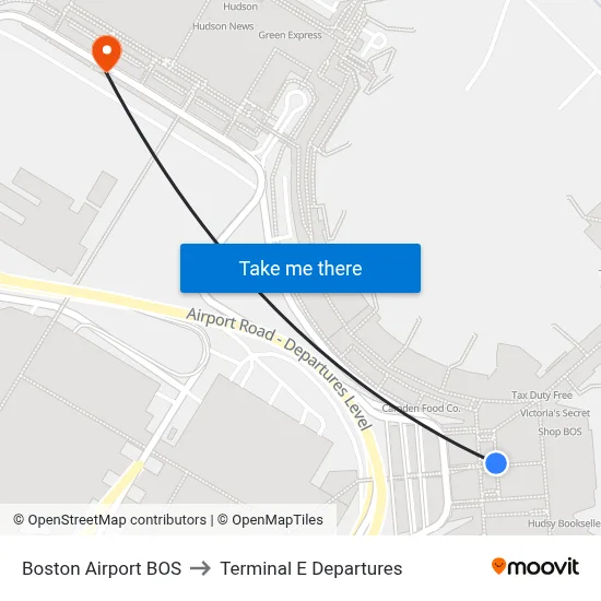 Boston Airport BOS to Terminal E Departures map