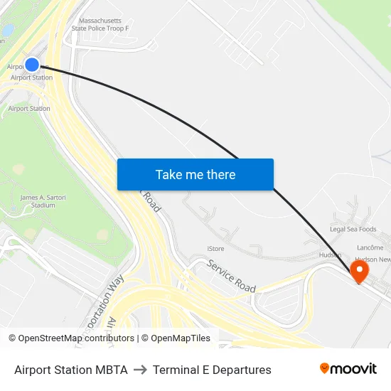 Airport Station MBTA to Terminal E Departures map