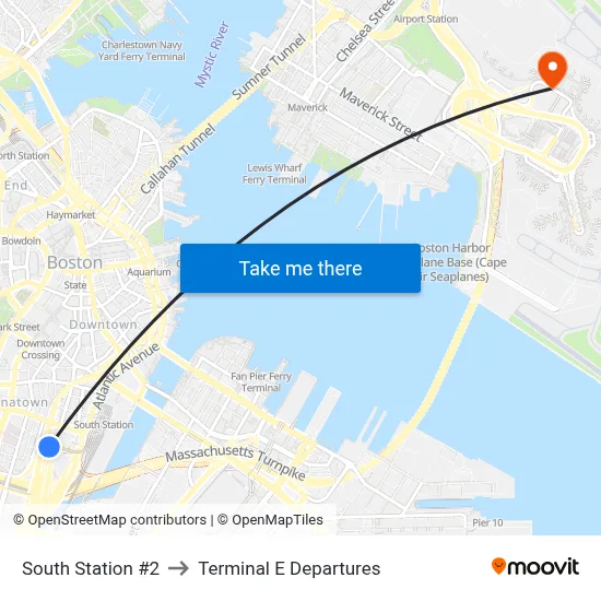 South Station #2 to Terminal E Departures map
