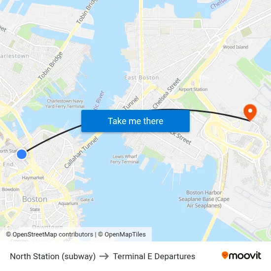 North Station (subway) to Terminal E Departures map