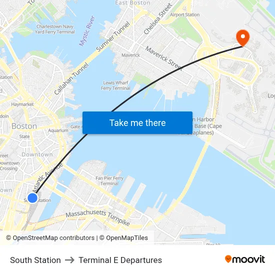 South Station to Terminal E Departures map