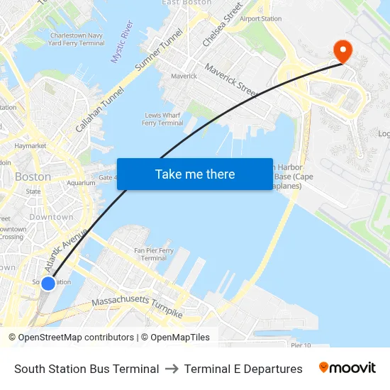 South Station Bus Terminal to Terminal E Departures map